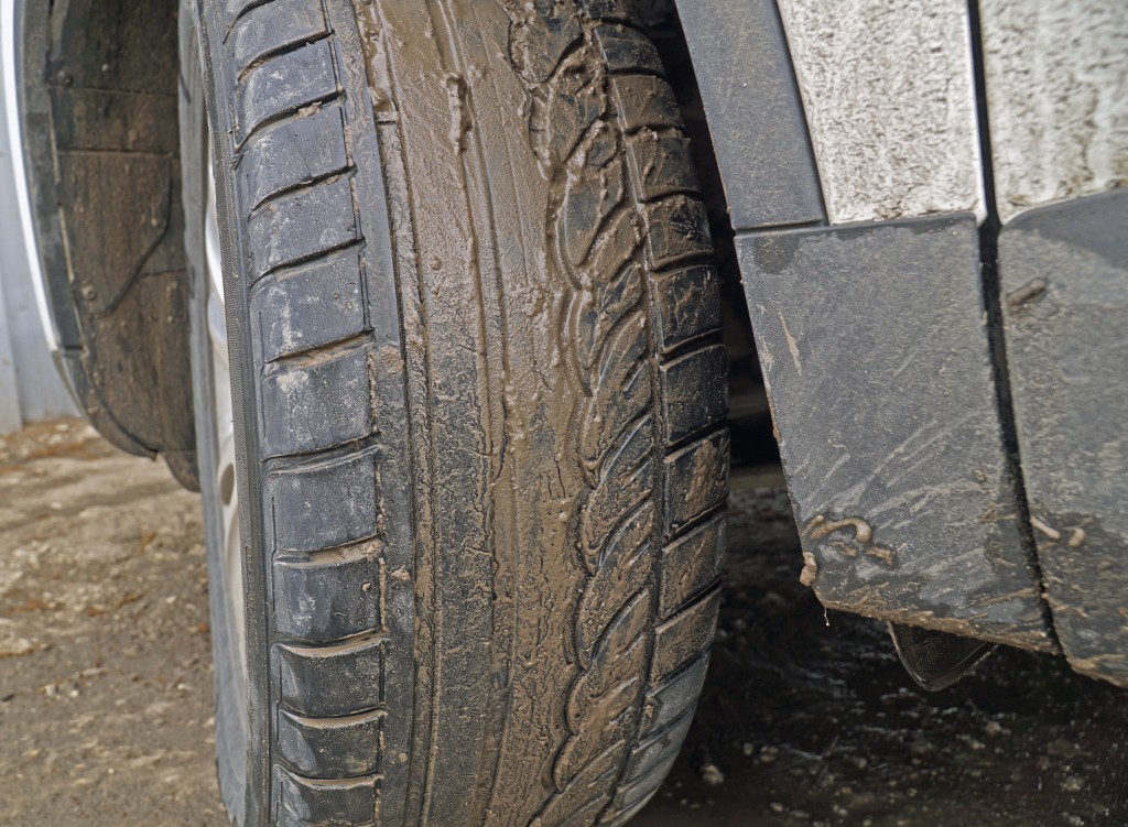 Dirty wheel of a 4x4 car