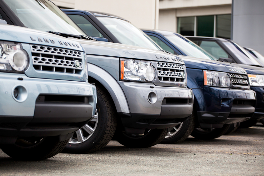 Land Rover Discoverys in a dealership
