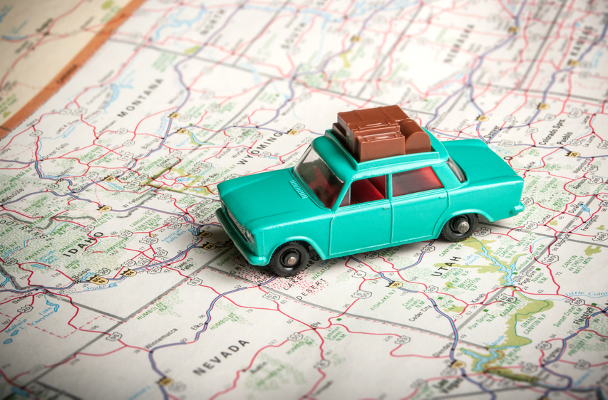 Toy car on a road map