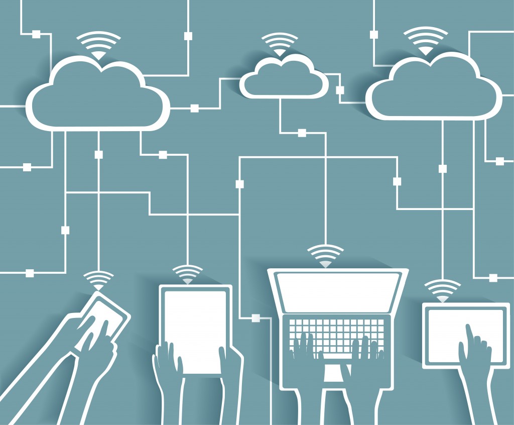 Cloud Computing Paper Cutout Stickers BYOD Devices Network